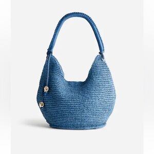 New! Madewell The Camren Straw Bag with Leather Trim in Distant Ocean